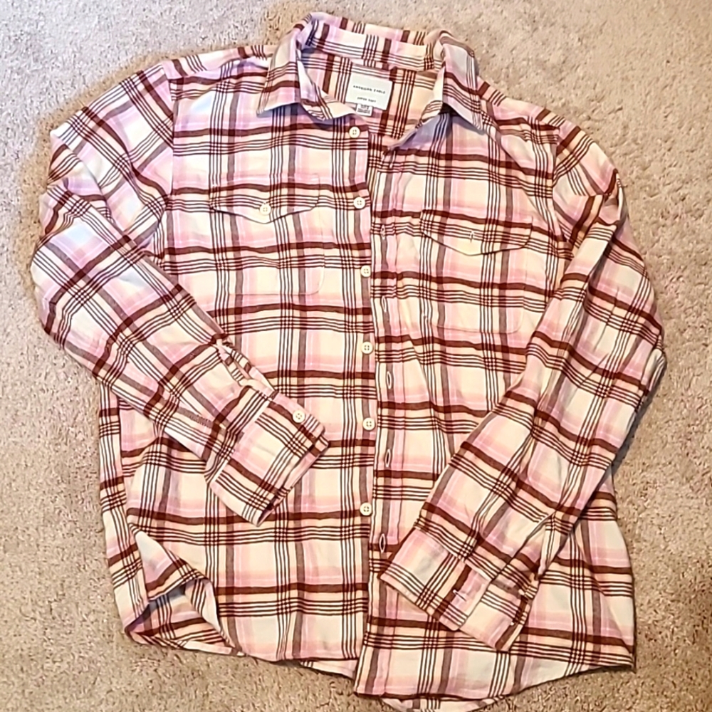 Men's AE Flannel in Pink and Brown